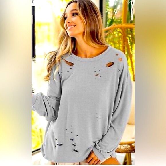 Romeo+Juliet couture distressed light blue sweater with open tie sides size Sm - Picture 1 of 4